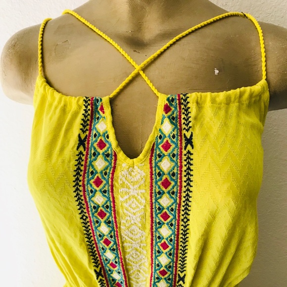 Chartreuse BOHO Embroidered ROMPER Medium - Picture 5 of 8